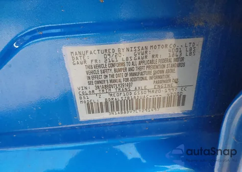 2020 Nissan Sentra Sr Xtronic Cvt z USA, uszkodzony, nr VIN 3N1AB8DV7LY291497